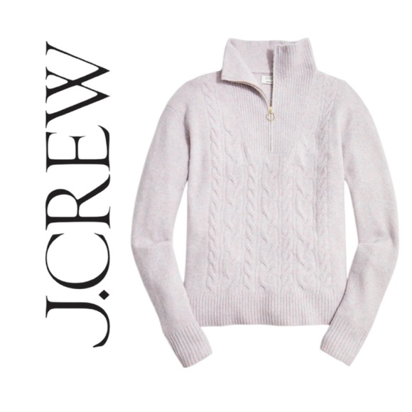 J. Crew 1/2 Zip Cable Knit Wool Blend Sweater Extra-Soft Heathered Gray - Picture 1 of 15